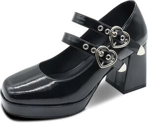 MUBUPUXU Women’s Mary Jane Platform Chunky Block Heels Black Size 6.5 New